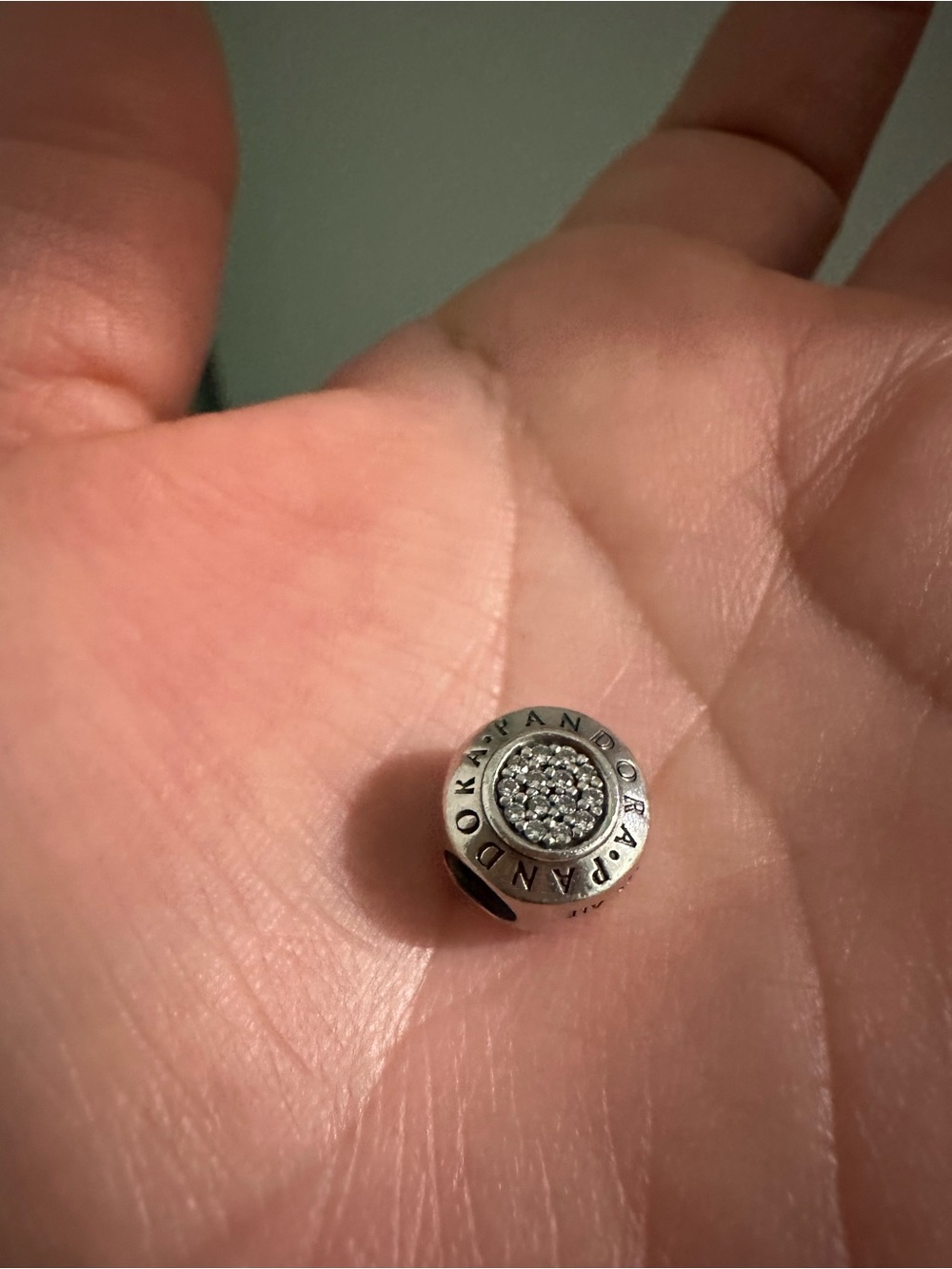 Pandora Silver Circle Charm with White Crystal Pavé